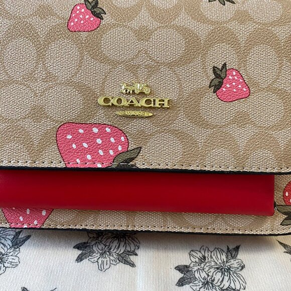 Coach Classic Monogram Strawberry Print Chain Crossbody Bag - Picture 3 of 14